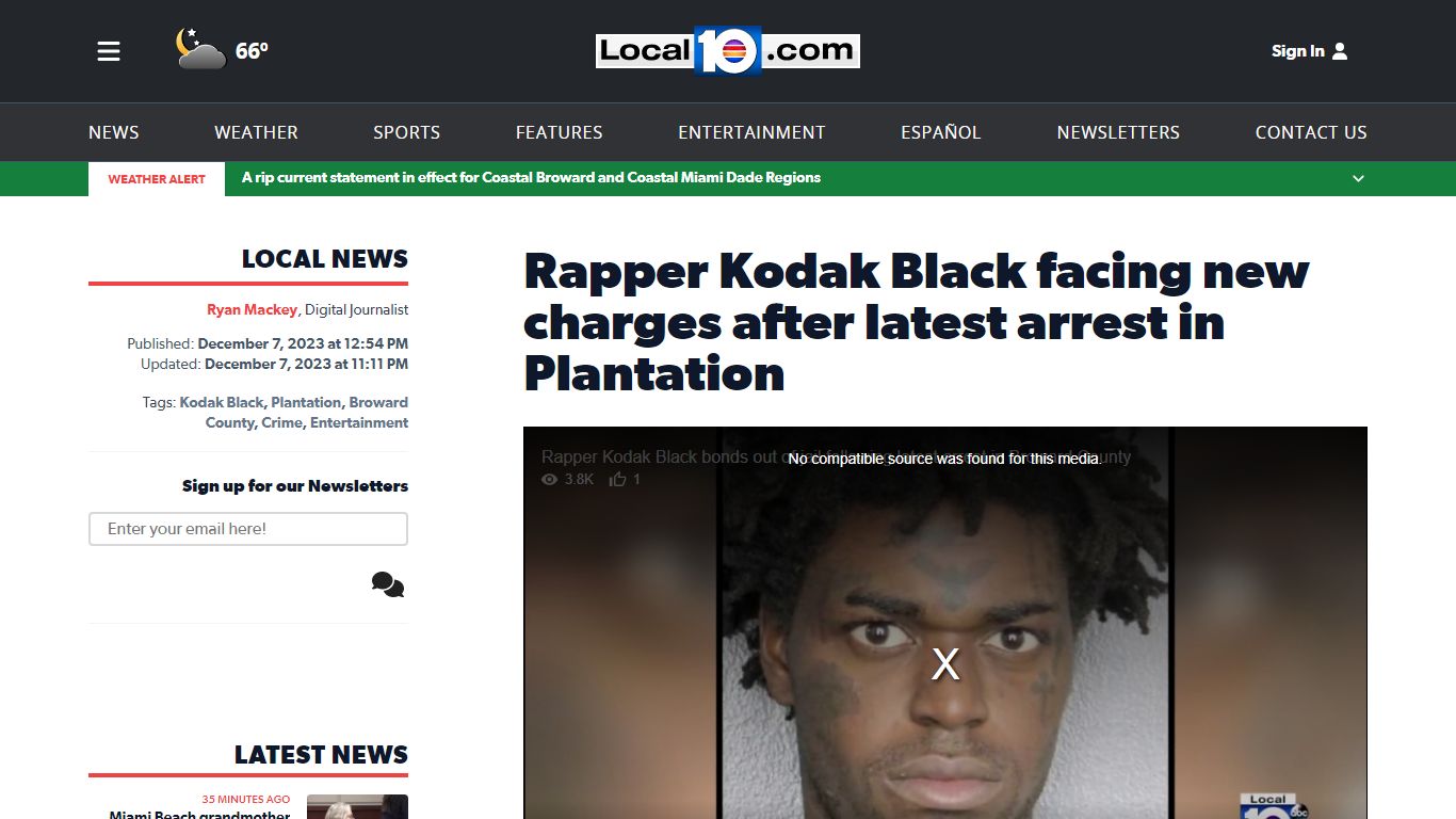 Rapper Kodak Black facing new charges after latest arrest in Plantation